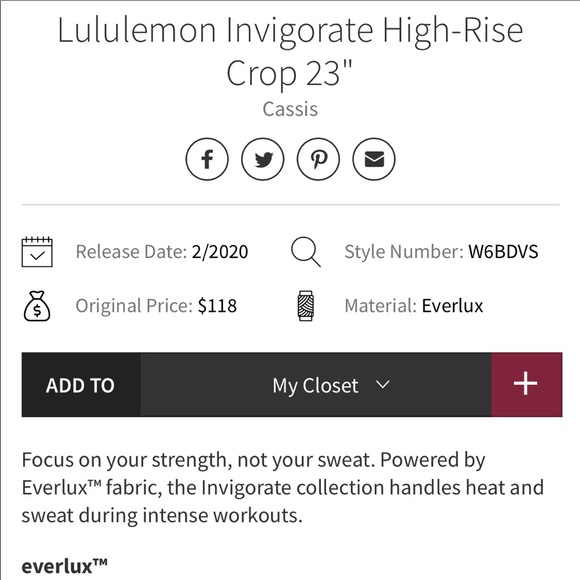 Lulu🍋 Cassis Invigorate Crop 23” size 6 everlux EUC - Picture 10 of 11